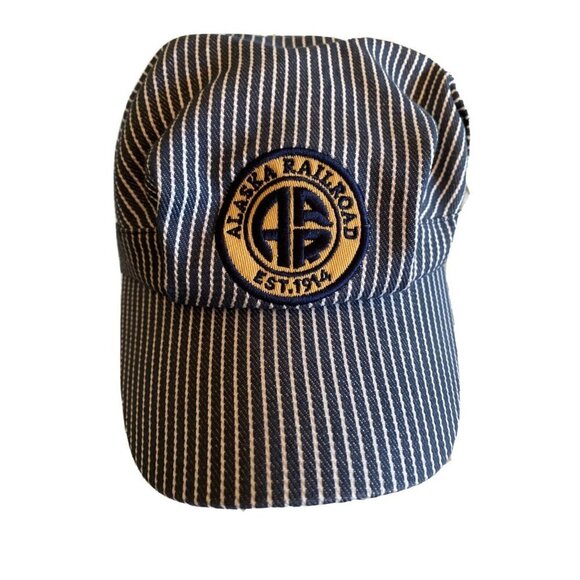 Alaska Railroad Est 1914 Patch Striped Conductor Hat Cap Kid Youth Size - Picture 1 of 6